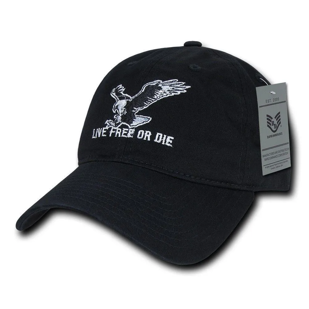 Rapid Dominance Live Free Or Die American Eagle Baseball Dad Caps Hats Washed Cotton Polo