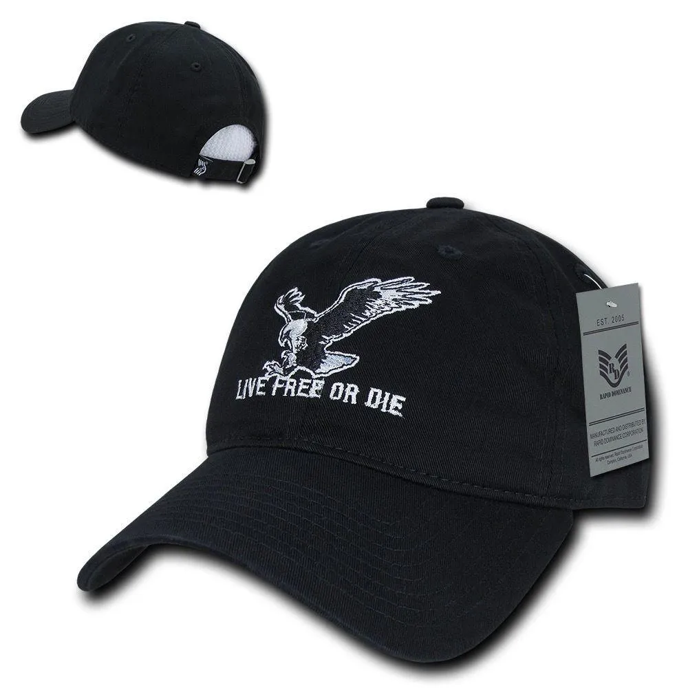 Rapid Dominance Live Free Or Die American Eagle Baseball Dad Caps Hats Washed Cotton Polo