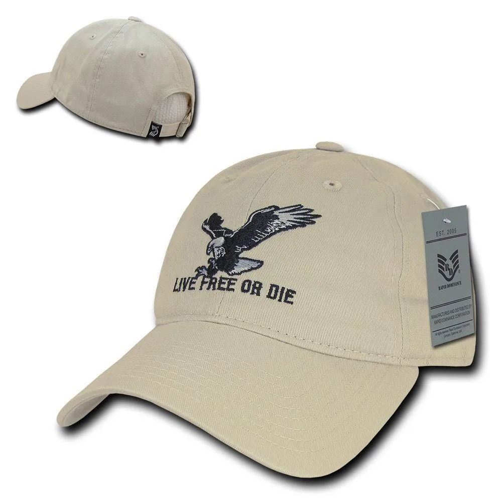 Rapid Dominance Live Free Or Die American Eagle Baseball Dad Caps Hats Washed Cotton Polo