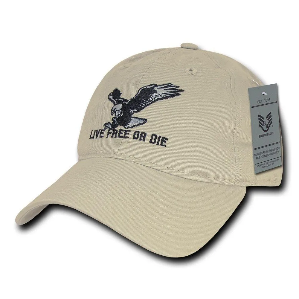 Rapid Dominance Live Free Or Die American Eagle Baseball Dad Caps Hats Washed Cotton Polo