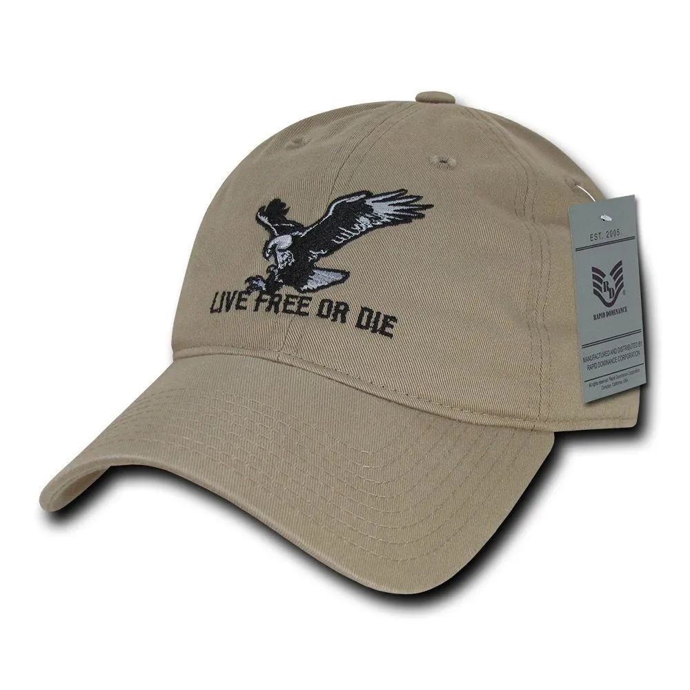 Rapid Dominance Live Free Or Die American Eagle Baseball Dad Caps Hats Washed Cotton Polo