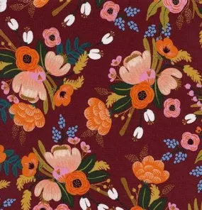 Rayon ~ Lively Floral in Burgundy ~ Amalfi by Rifle Paper Co.