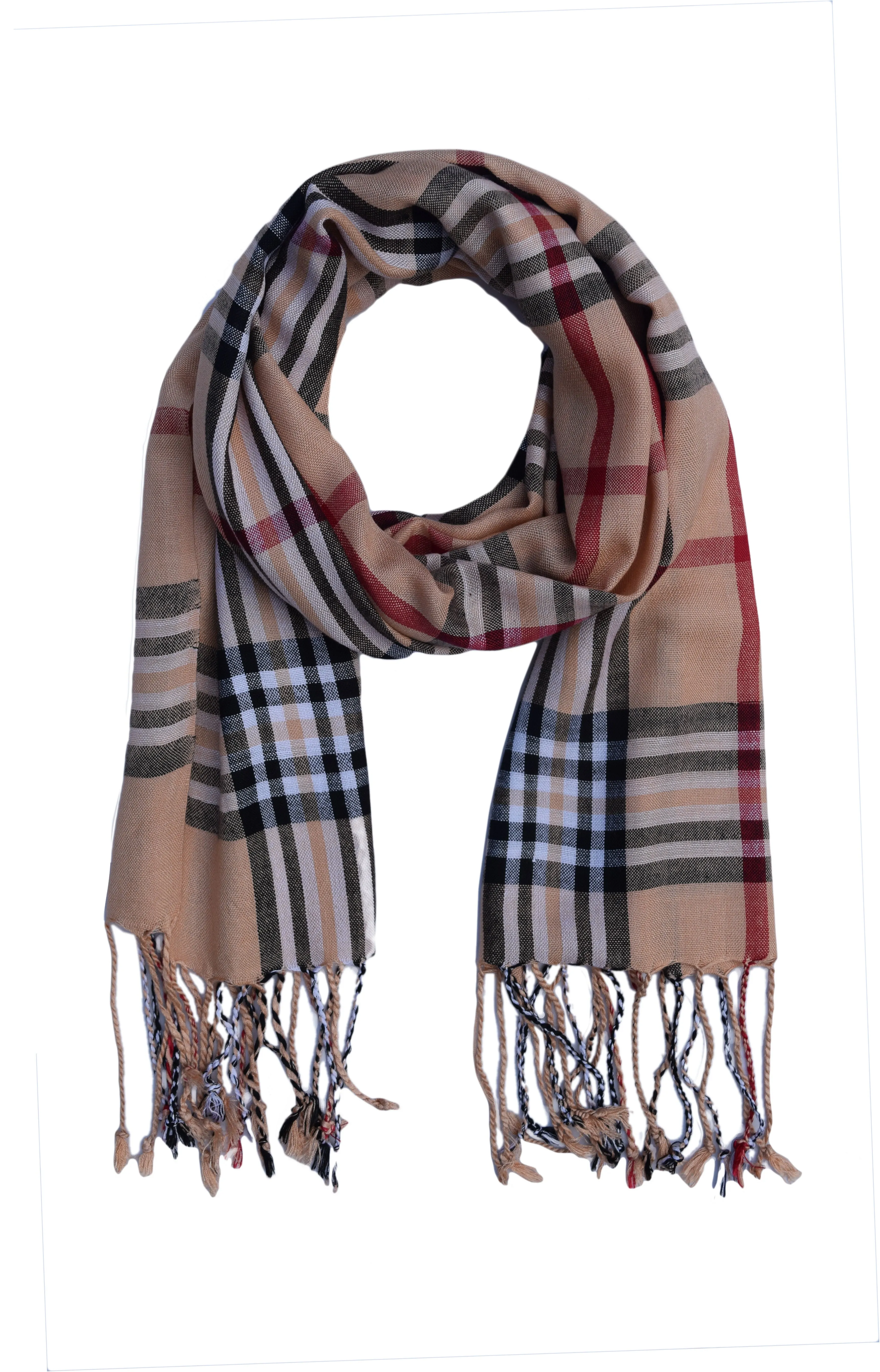 Silk Feel Viscose Rayon Checks and Stripes Scarf