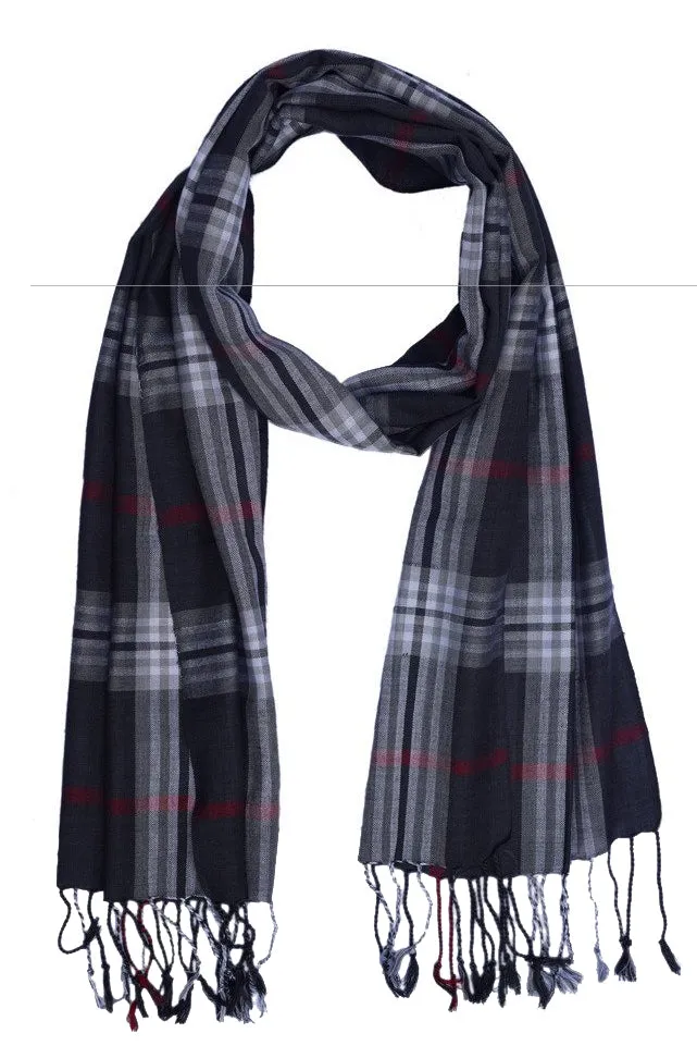 Silk Feel Viscose Rayon Checks and Stripes Scarf