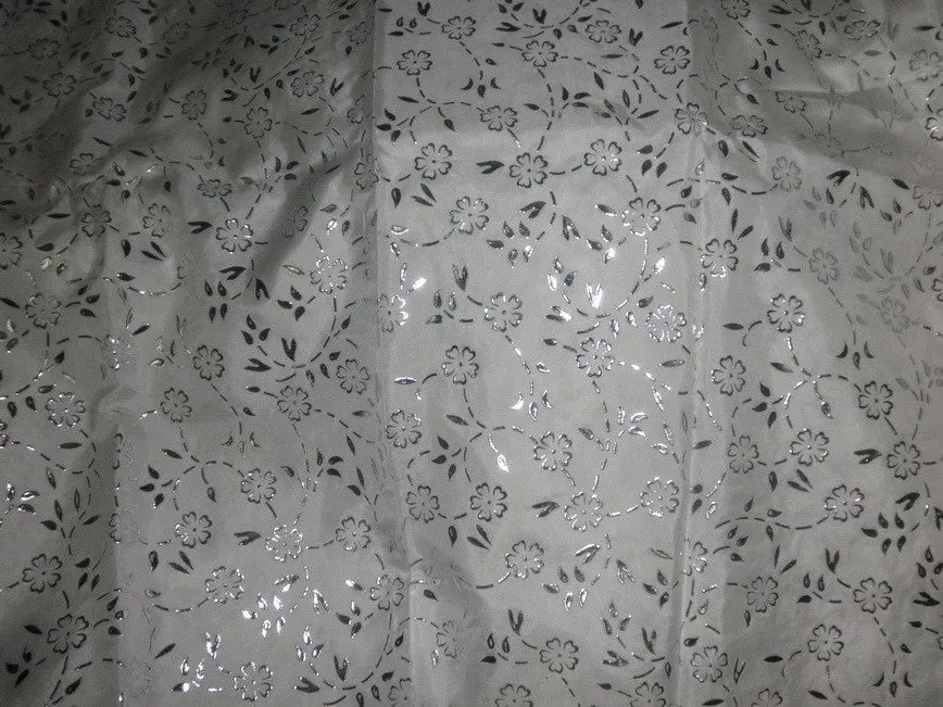 Silver foil printed Ivory colour habotai silk 54&quot;