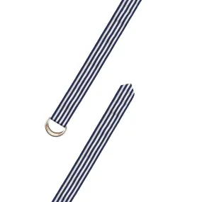 Thin Stripe Navy & White Grosgrain Ribbon D-Ring Belt