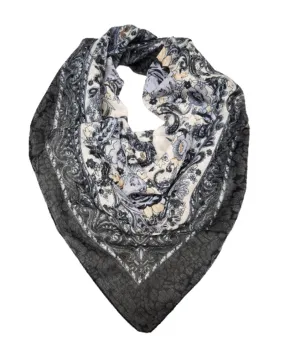 Traditional Polish Folk Head Scarf - Ukrainian Collection, Black Grey