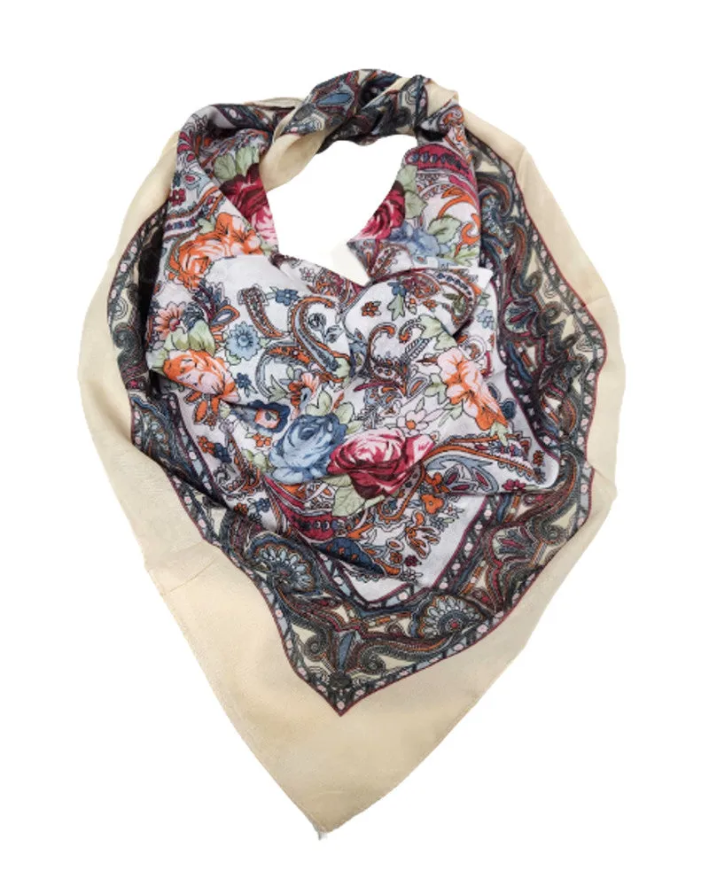 Traditional Polish Folk Head Scarf - Ukrainian Collection, Creamy White