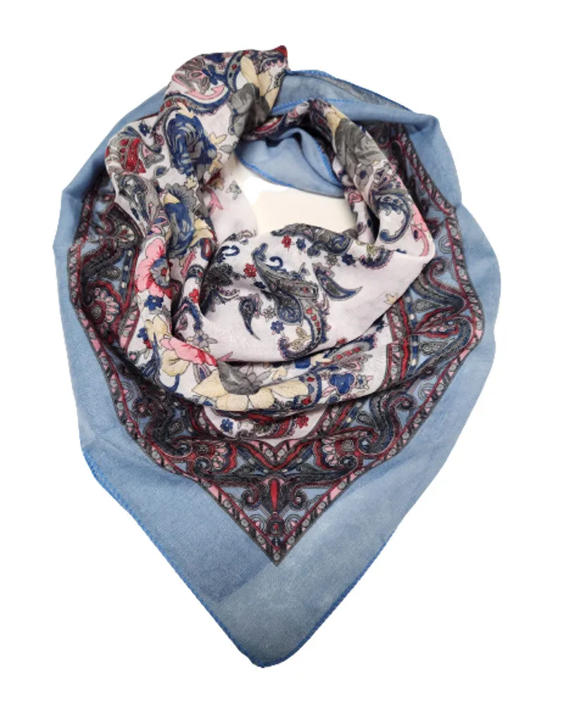 Traditional Polish Folk Head Scarf - Ukrainian Collection, Washed Blue