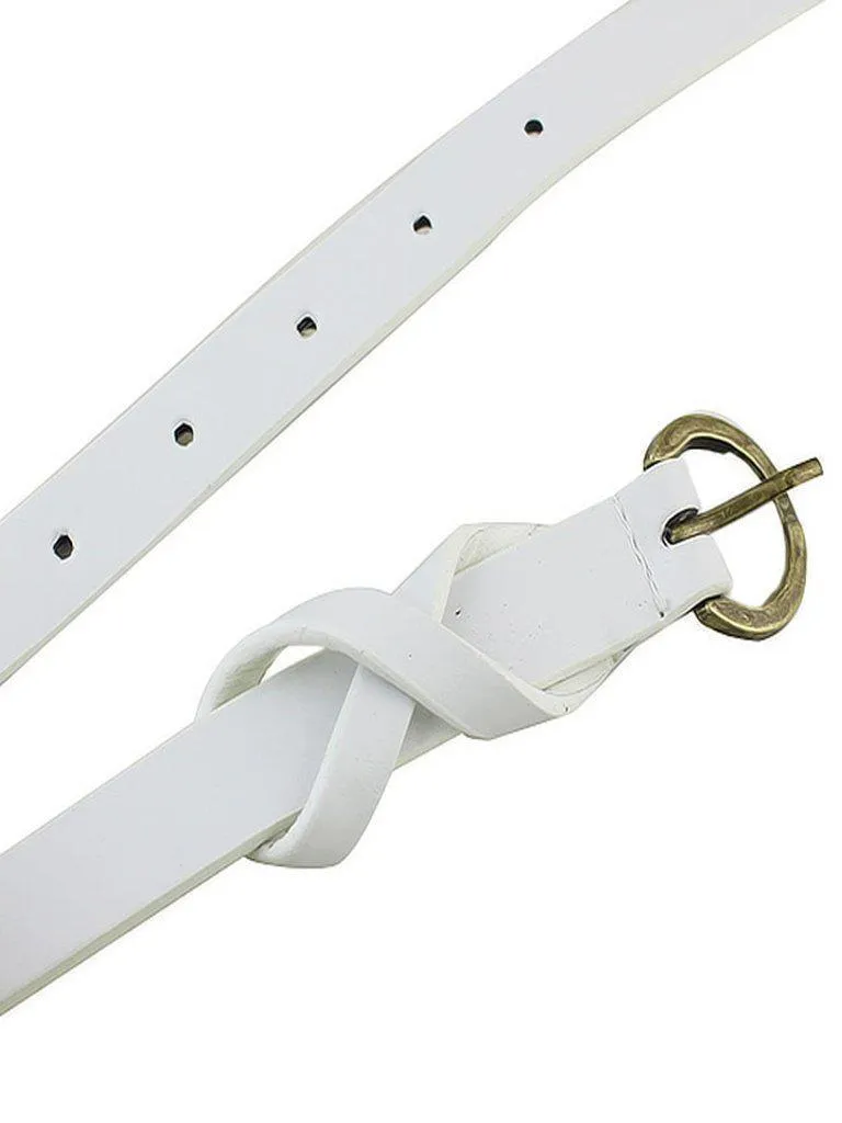 White Long Thin PU Leather Waist Belt